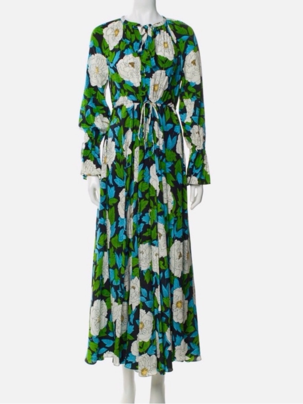 Like New Diane von Furstenberg Bethany Cinch-Sleeve Maxi Dress Boswell Green Blu